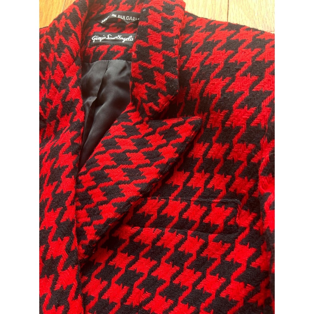 Vtg Houndstooth Red and Black Womens Blazer‎ Christmas suit Jacket Size XS -Sm